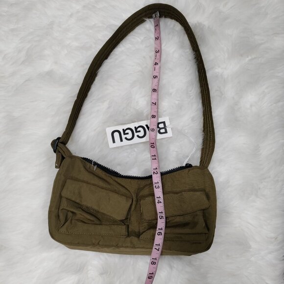 Baggu Olive Green Shoulder Bag With Front Pockets & Zipper Closure - Picture 5 of 7